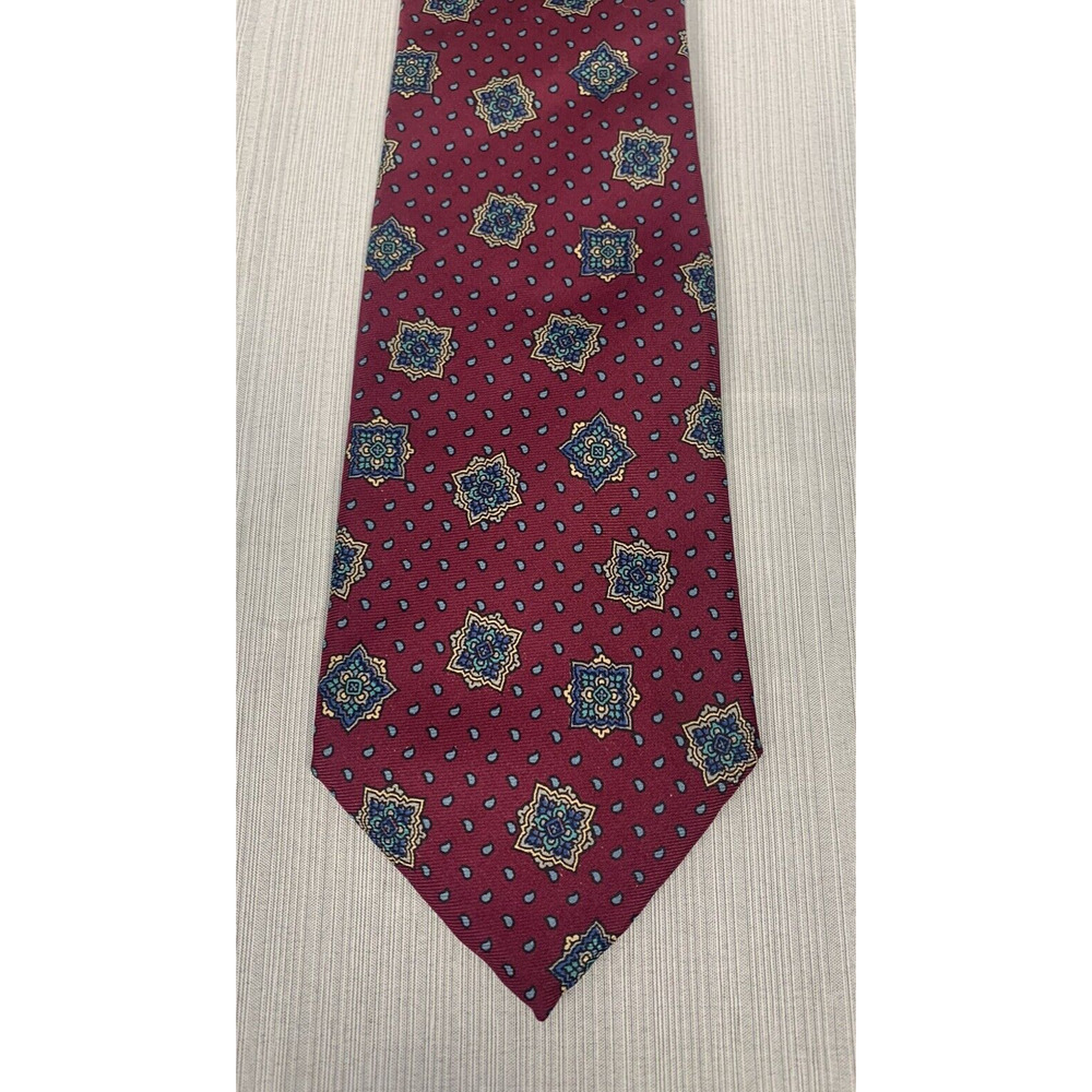Vintage Chaps Ralph Lauren Silk Tie Patterned,‎ Plum, Navy Blue and Gold, 56"